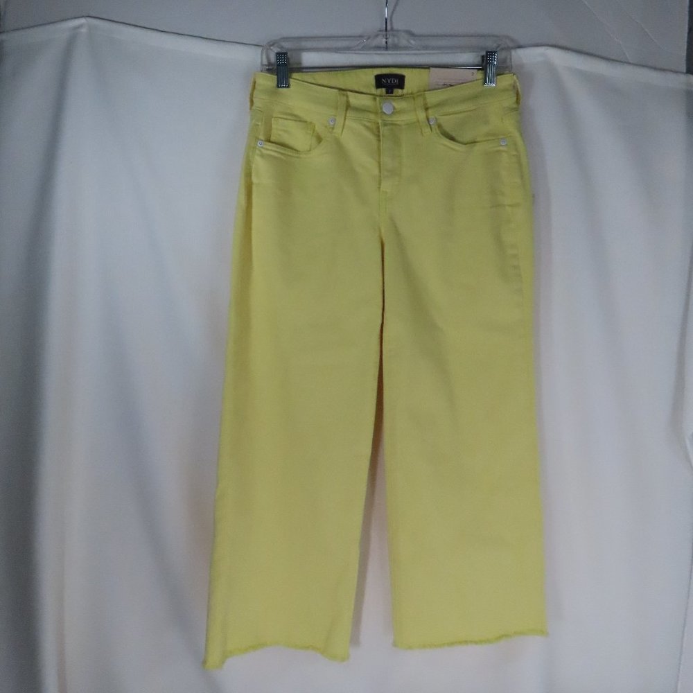 NYDJ Women's Zip-Front Wide Leg Capri Fray Hem Jeans Sunshine Yellow Size 2 NWT